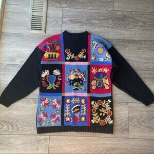 Vintage  Almost Heaven Hand Made Patchwork Embroidery Sweater